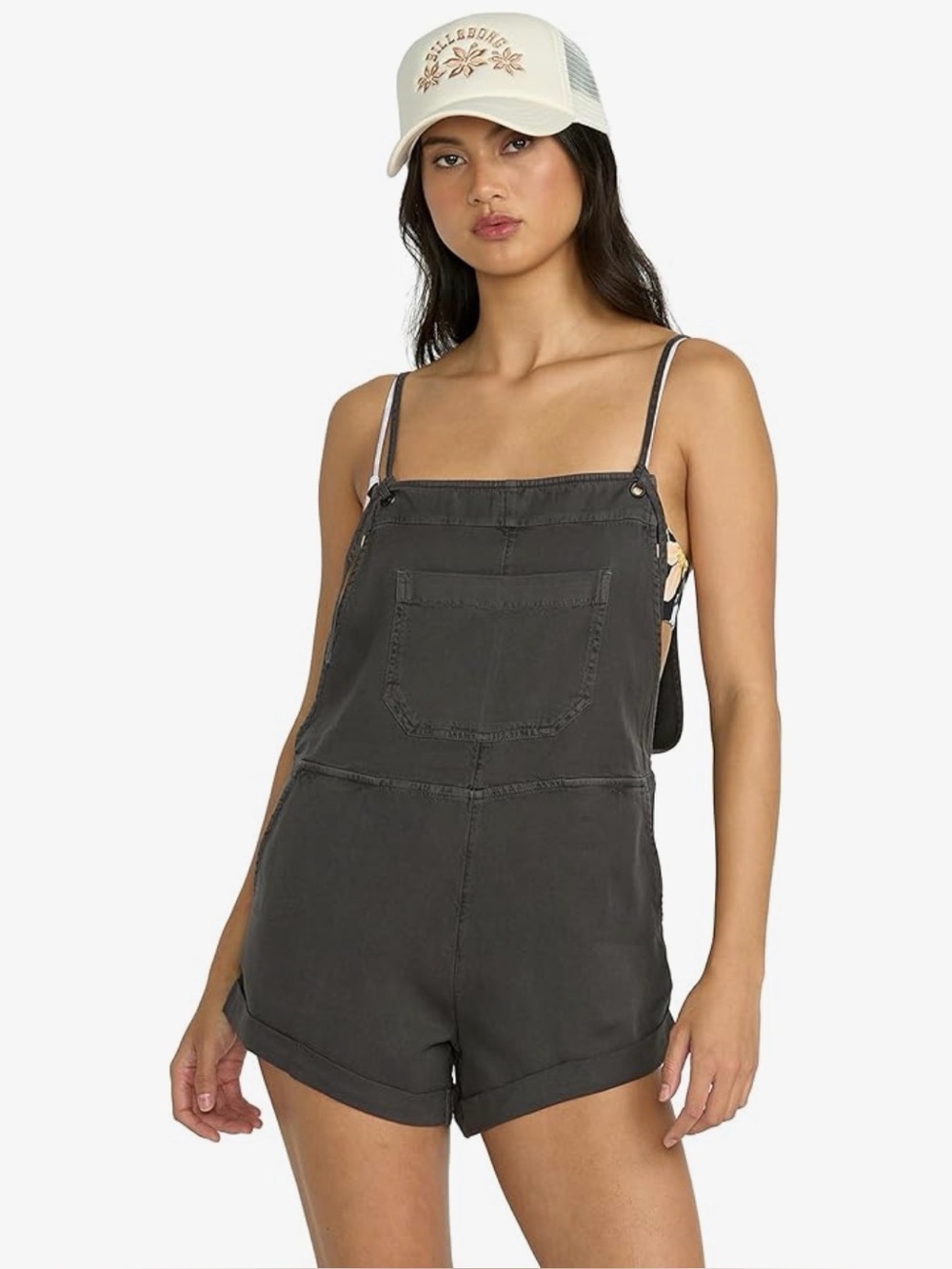 Billabong Black Short Denim Overalls Romper